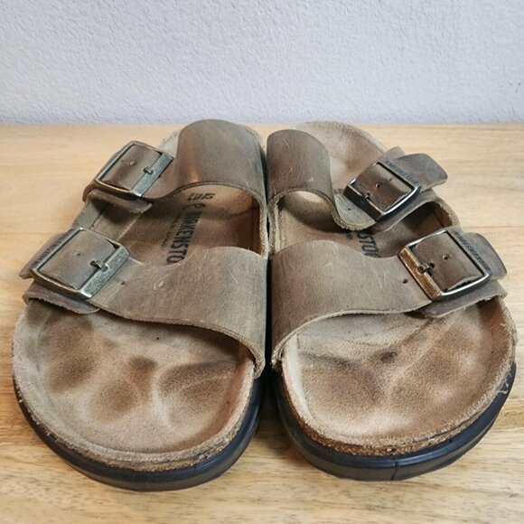 Birkenstock Sandals Mens Size 9 Brown Leather Two Strap Slide Shoes Germany main image 4